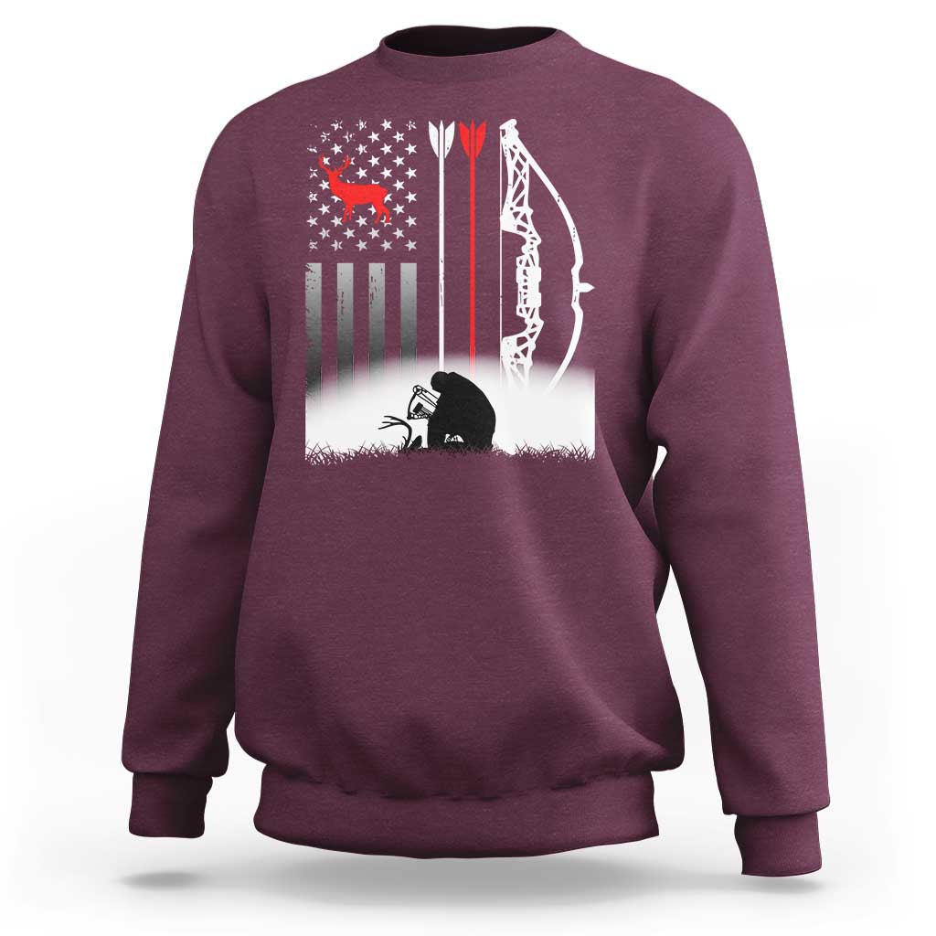 Bow Deer Hunting Sweatshirt American Flag Hunter Gift - Wonder Print Shop