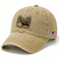 Funny Skeleton Riding Labrador Hunting Washed Cotton Baseball Cap Gift For Hunter