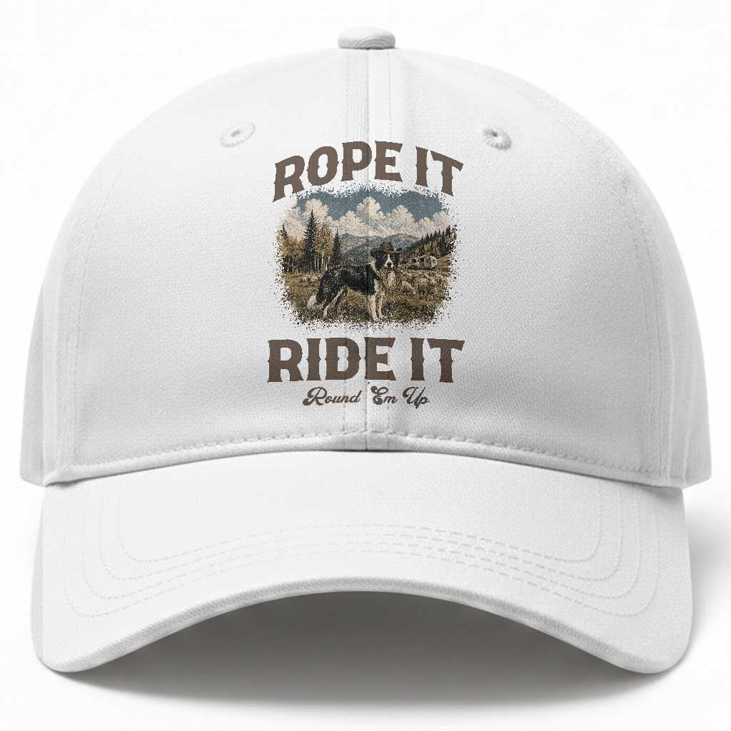 Border Collie Cowboy Farm Dog Baseball Cap Rope It Ride It Round Em Up Ranch Life Gift