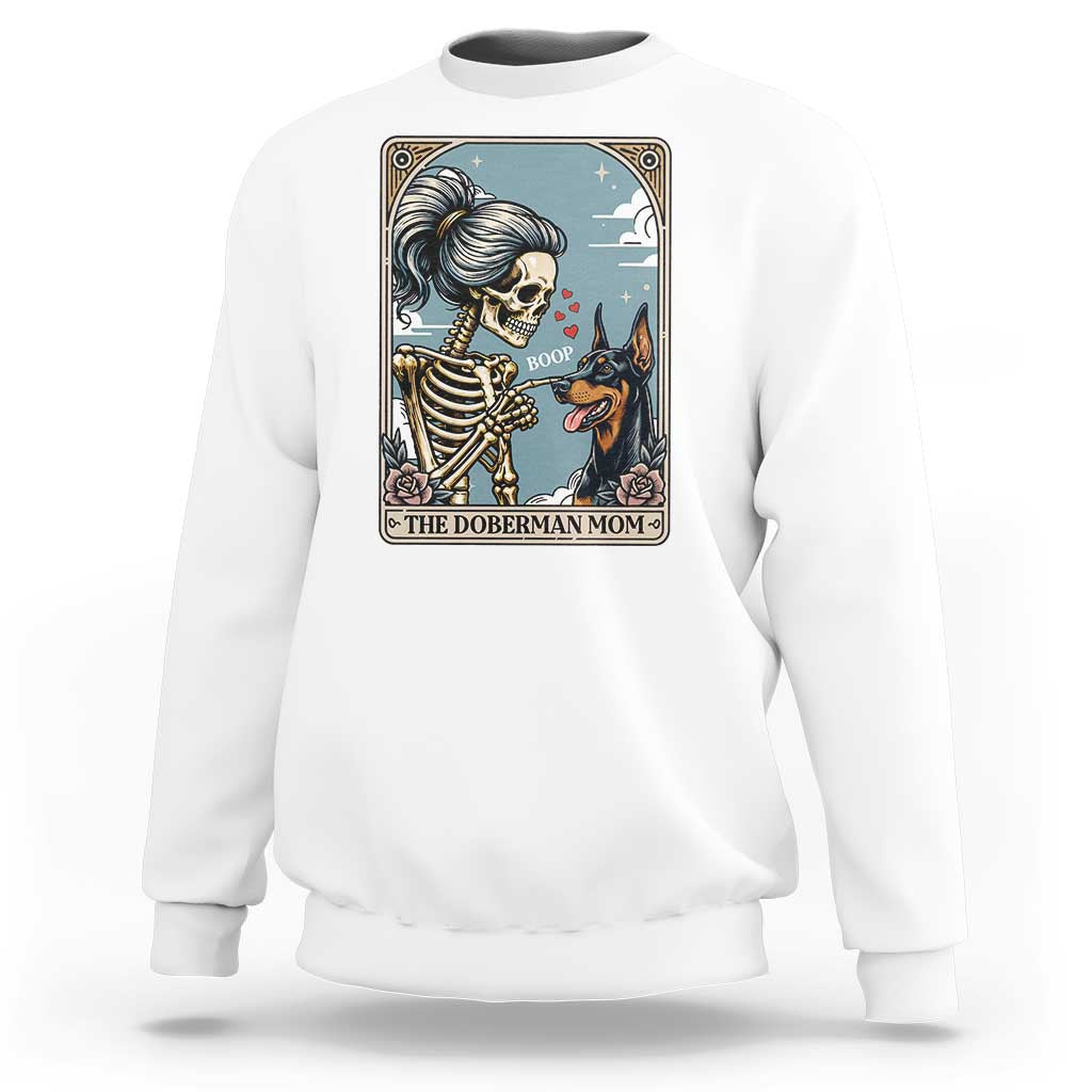 The Doberman Mom Skeleton Tarot Card Sweatshirt Boop Dobie Halloween Dog Lover Gift