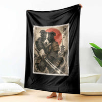 Japanese Border Collie Samurai Warrior Throw Blanket Vintage Ukiyoe Dog Lover