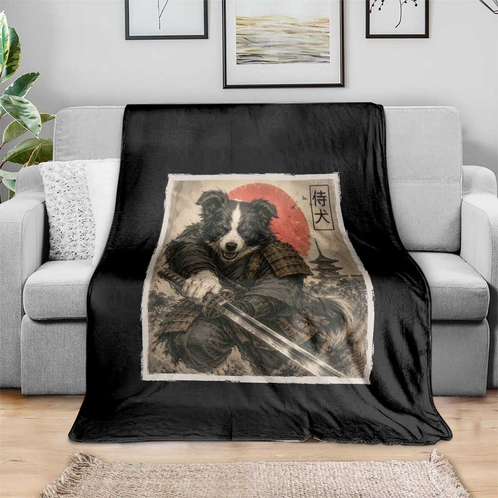 Japanese Border Collie Samurai Warrior Throw Blanket Vintage Ukiyoe Dog Lover
