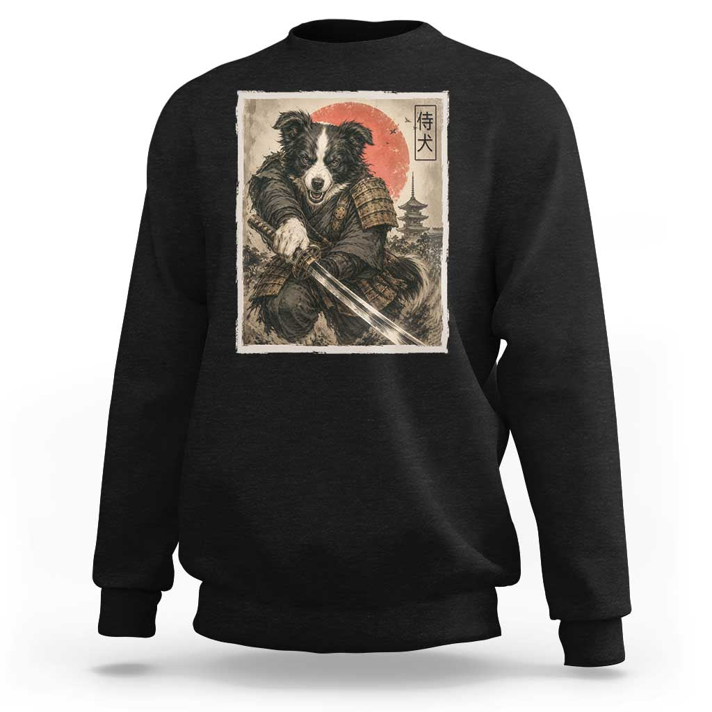 Japanese Border Collie Samurai Warrior Sweatshirt Vintage Ukiyoe Dog Lover