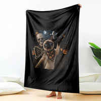 Funny Skeleton Selfie Siamese Cat Throw Blanket Halloween Spooky Cat Lover Gift