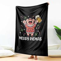 Christmas Pig Drinking Beer Throw Blanket Funny Merry Pigmas Gift - Wonder Print Shop