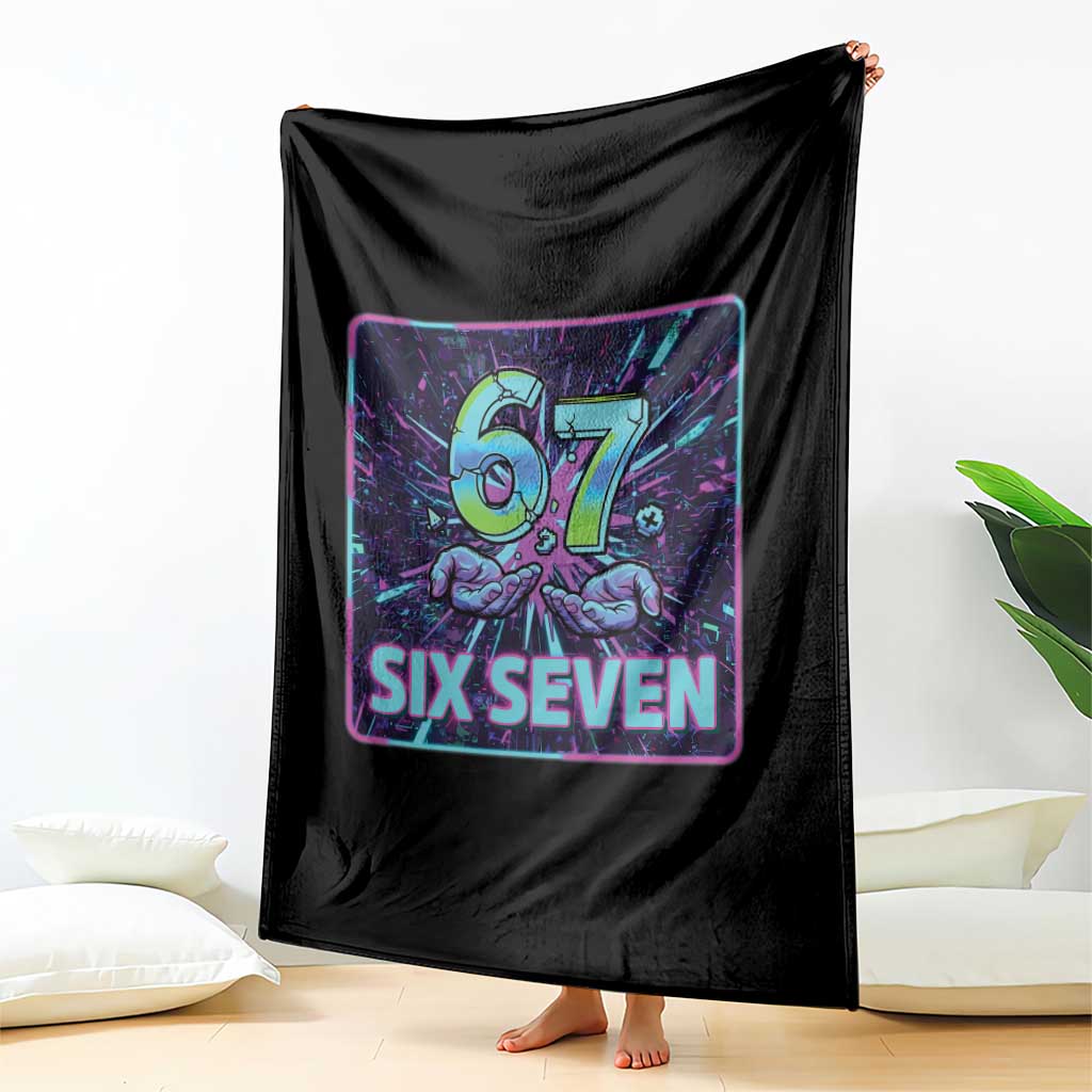 Funny Six Seven Meme Throw Blanket Cyberpunk Neon Style