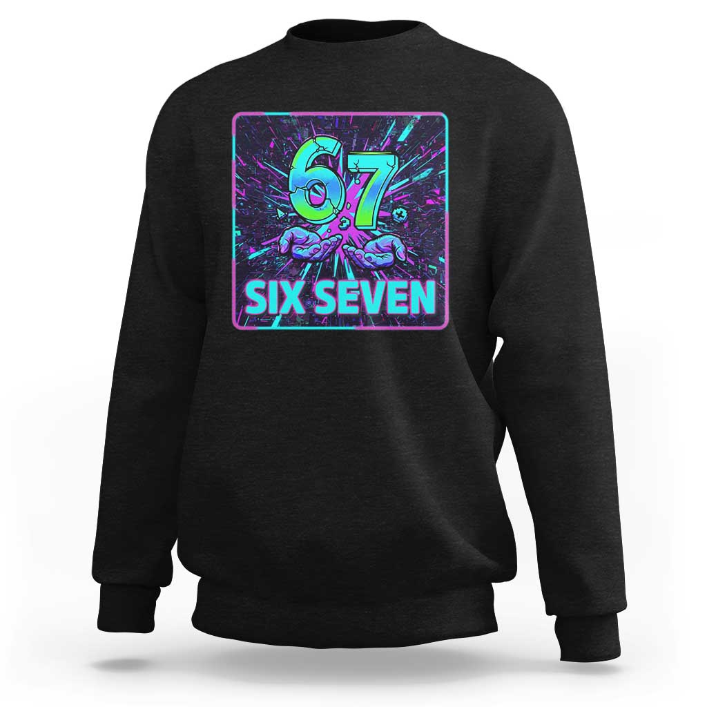 Funny Six Seven Meme Sweatshirt Cyberpunk Neon Style