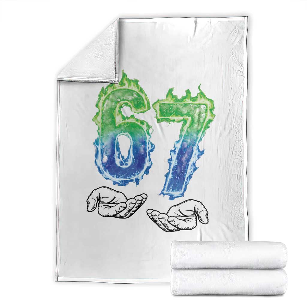 Green Fire Flame Six Seven Throw Blanket Trendy Meme Gift