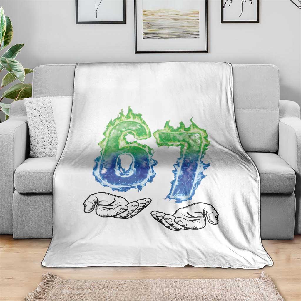 Green Fire Flame Six Seven Throw Blanket Trendy Meme Gift