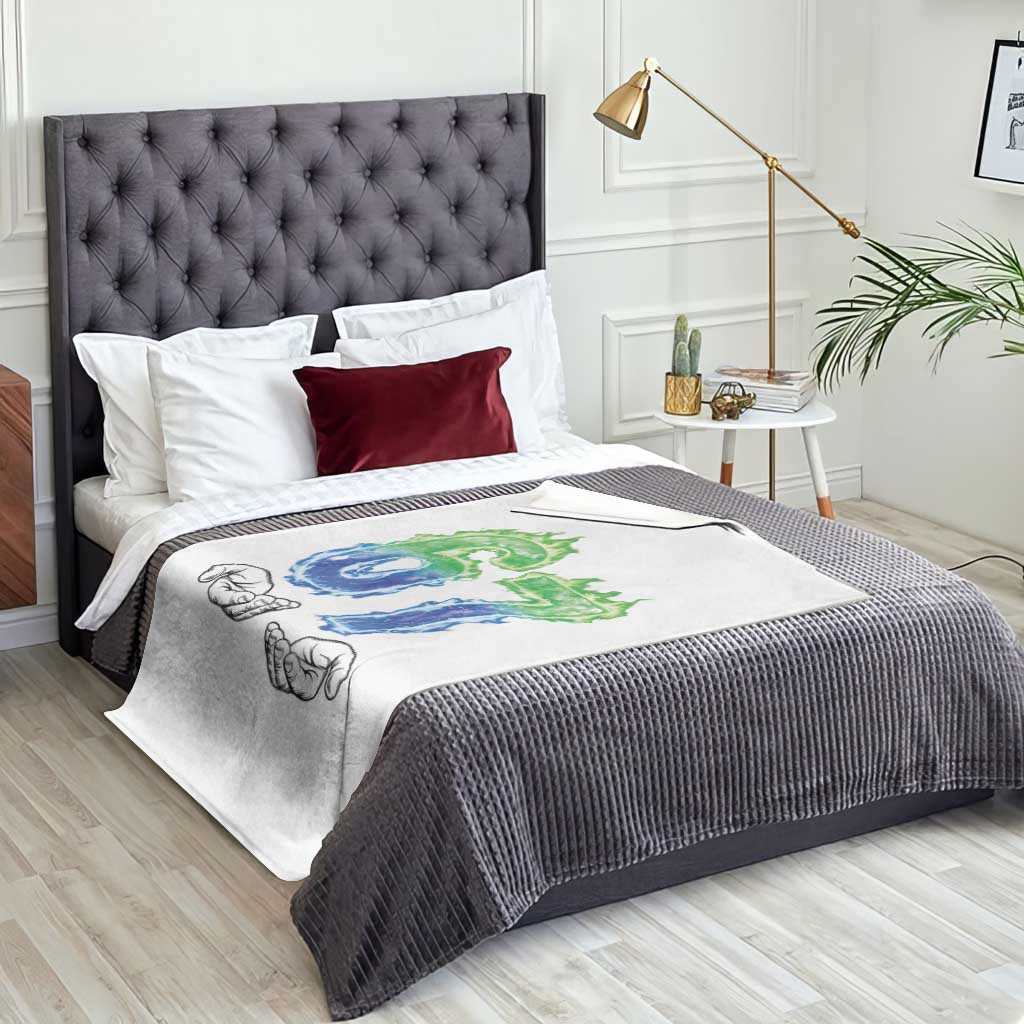 Green Fire Flame Six Seven Throw Blanket Trendy Meme Gift
