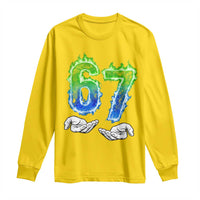 Green Fire Flame Six Seven Long Sleeve Shirt Trendy Meme Gift