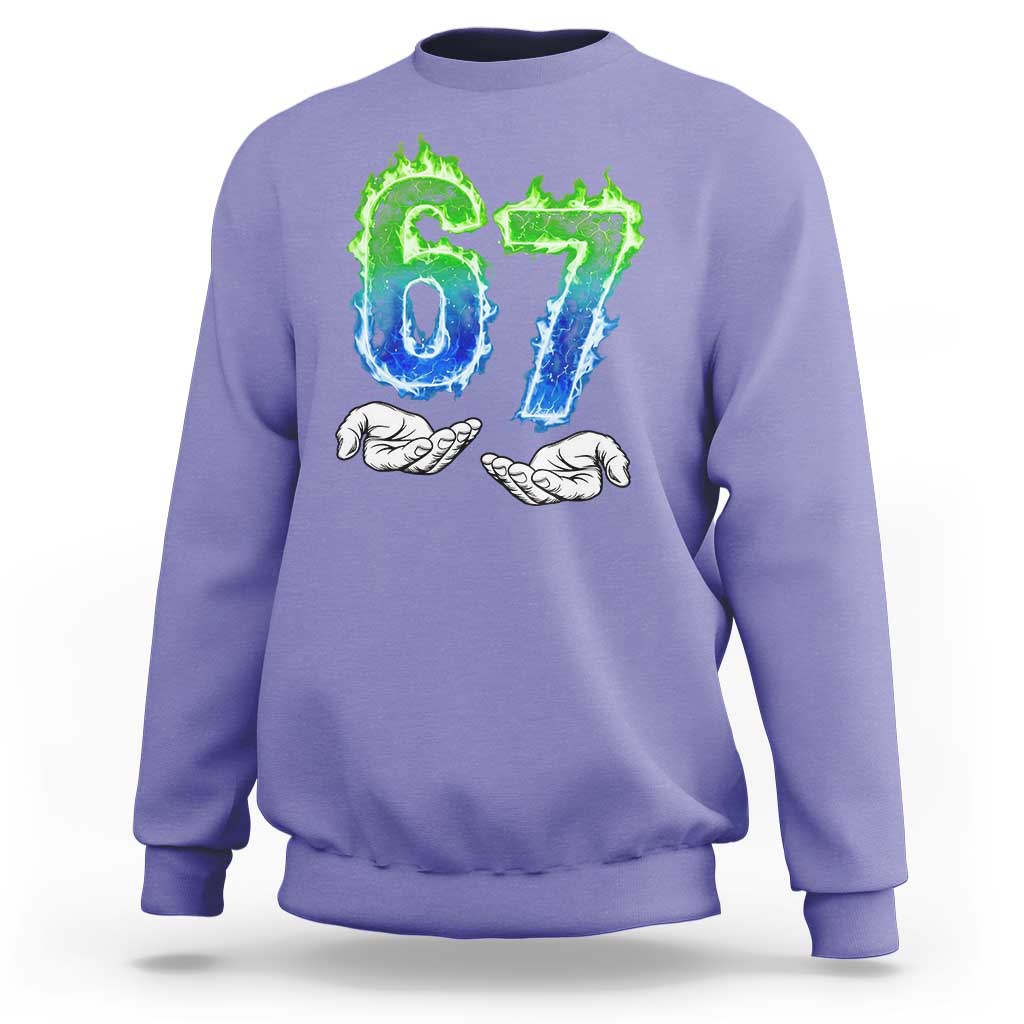 Green Fire Flame Six Seven Sweatshirt Trendy Meme Gift