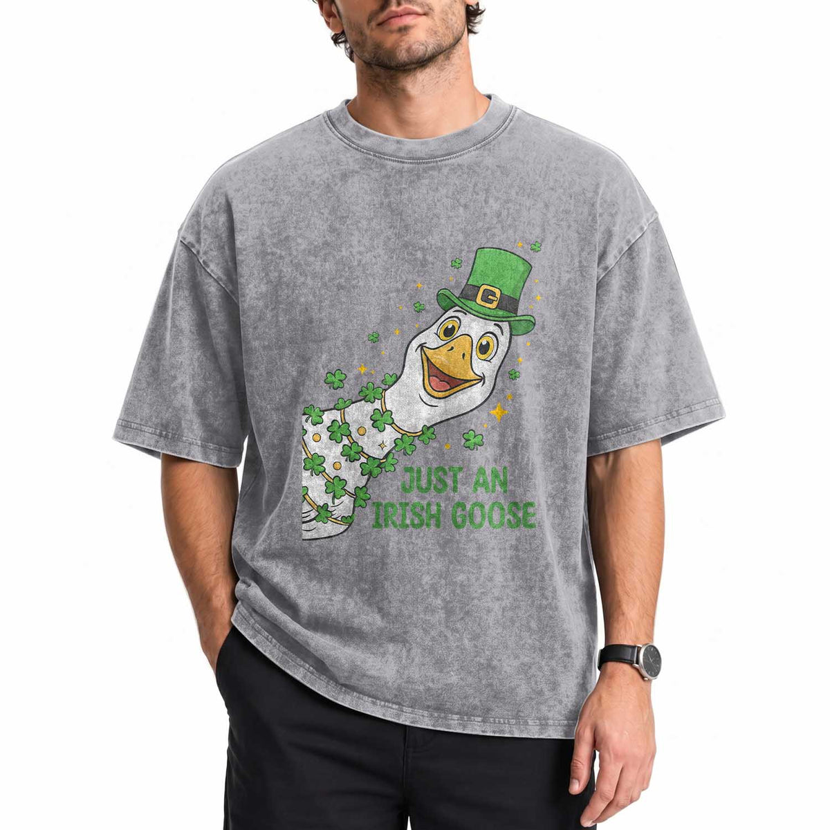 Just An Irish Goose Washed Cotton T-Shirt Funny St Patricks Day