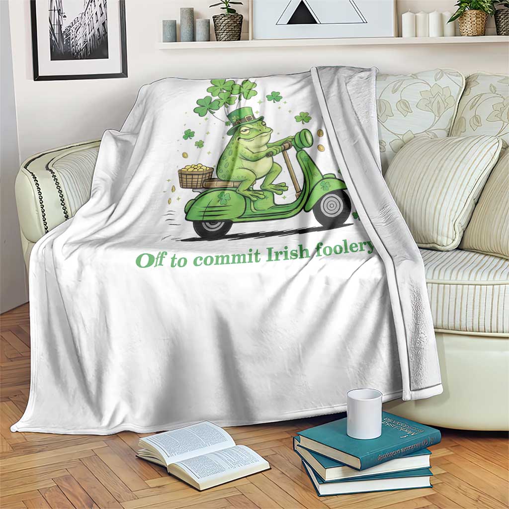 Funny Irish Frog Off To Commit Foolery Throw Blanket St Patricks Day Gift