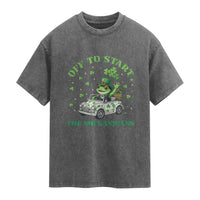 Off To Start The Shenanigans Washed Cotton T-Shirt St Patricks Day Frog