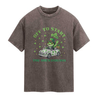 Off To Start The Shenanigans Washed Cotton T-Shirt St Patricks Day Frog