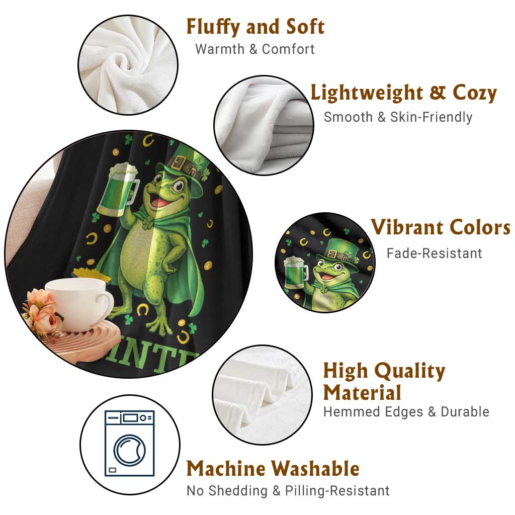 Funny Slainte Irish Frog Beer St Patricks Day Throw Blanket