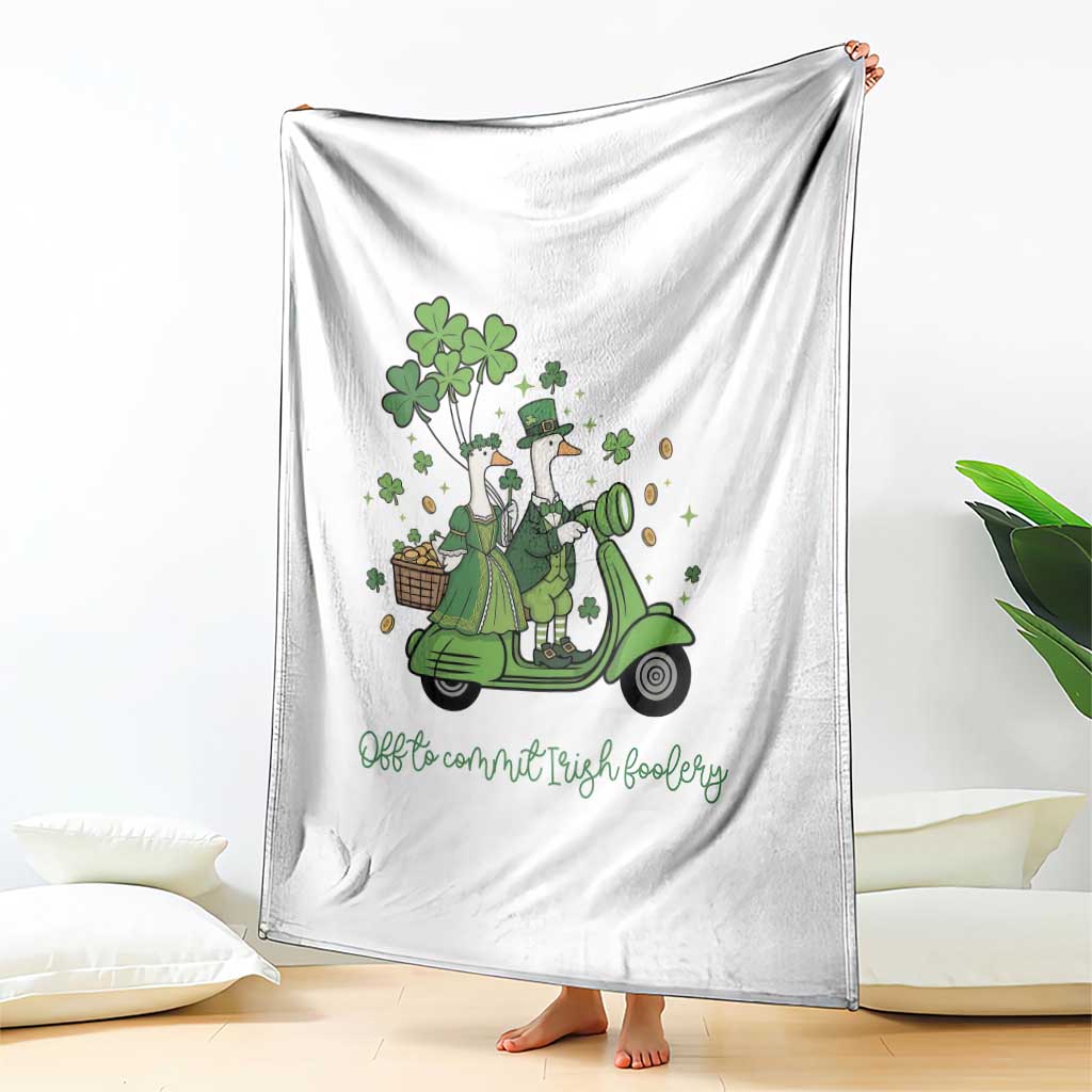 Funny Silly Irish Goose Throw Blanket Off To Commit Irish Foolery