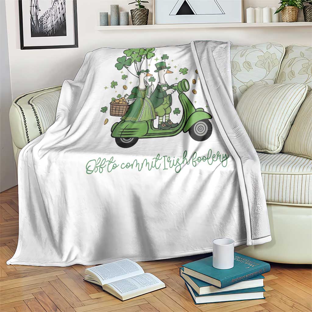 Funny Silly Irish Goose Throw Blanket Off To Commit Irish Foolery