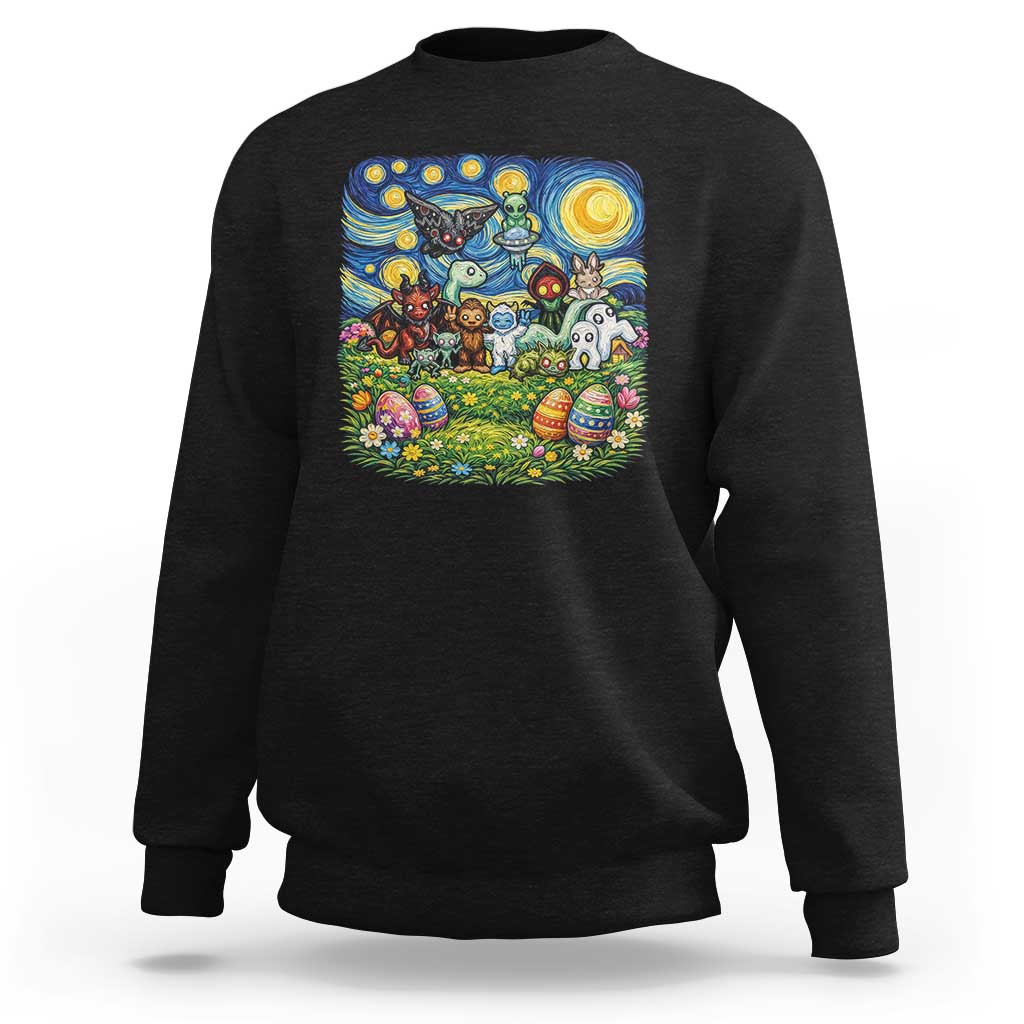 Funny Cryptid Starry Night Easter Sweatshirt Monster Lover Gift