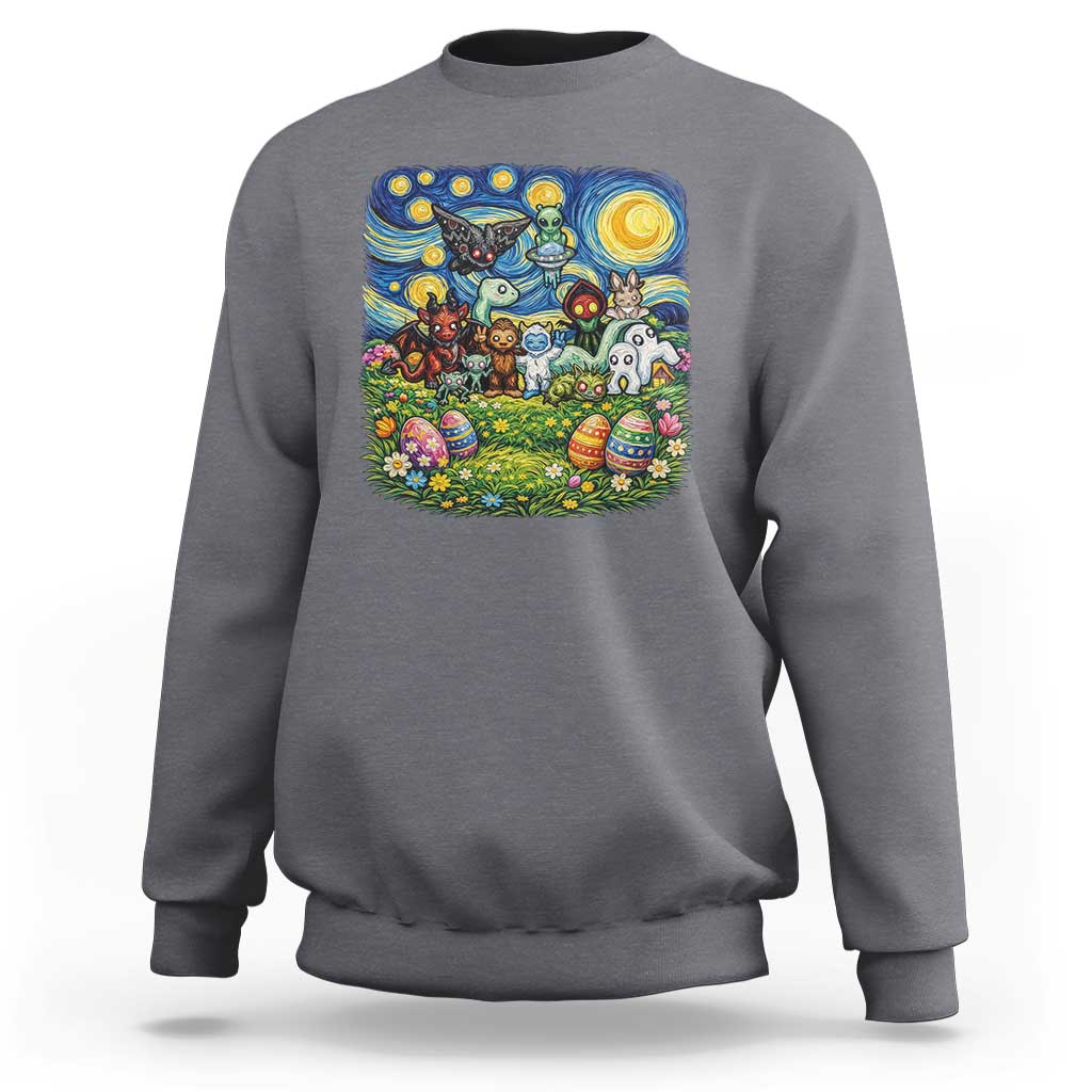 Funny Cryptid Starry Night Easter Sweatshirt Monster Lover Gift