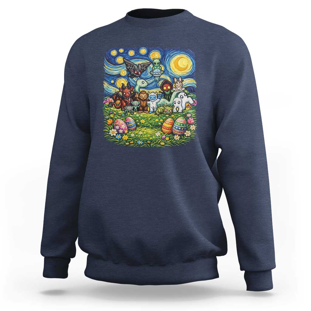 Funny Cryptid Starry Night Easter Sweatshirt Monster Lover Gift