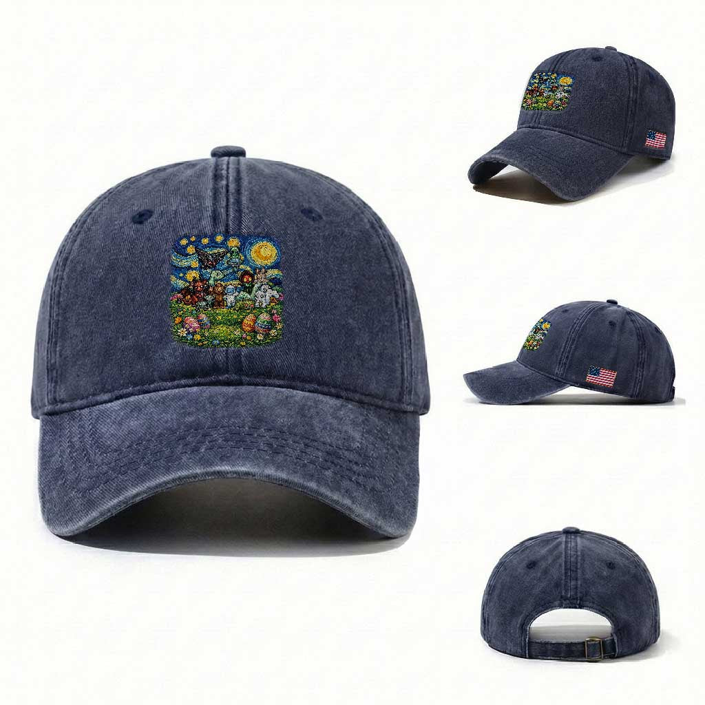 Funny Cryptid Starry Night Easter Washed Cotton Baseball Cap Monster Lover Gift