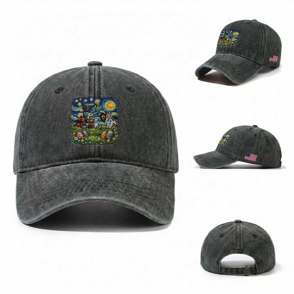 Funny Cryptid Starry Night Easter Washed Cotton Baseball Cap Monster Lover Gift
