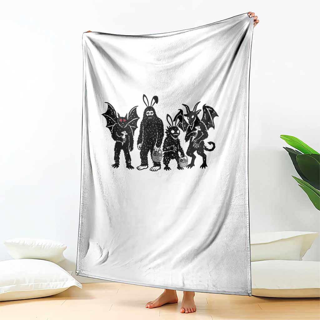 Funny Easter Cryptid Squad Throw Blanket Bigfoot Mothman Jersey Devil Chupacabra Gift