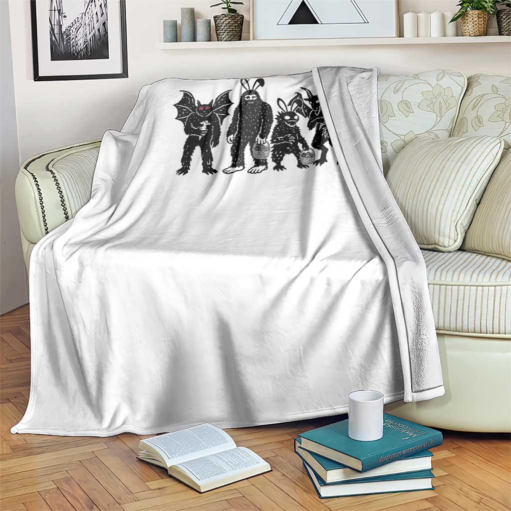 Funny Easter Cryptid Squad Throw Blanket Bigfoot Mothman Jersey Devil Chupacabra Gift