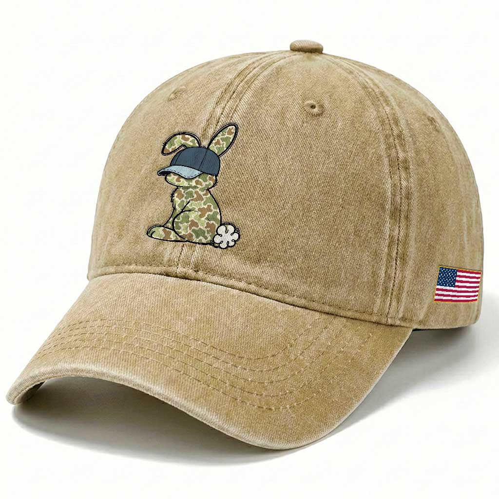 Camouflage Bunny Washed Cotton Baseball Cap Funny Hunter Easter Gift