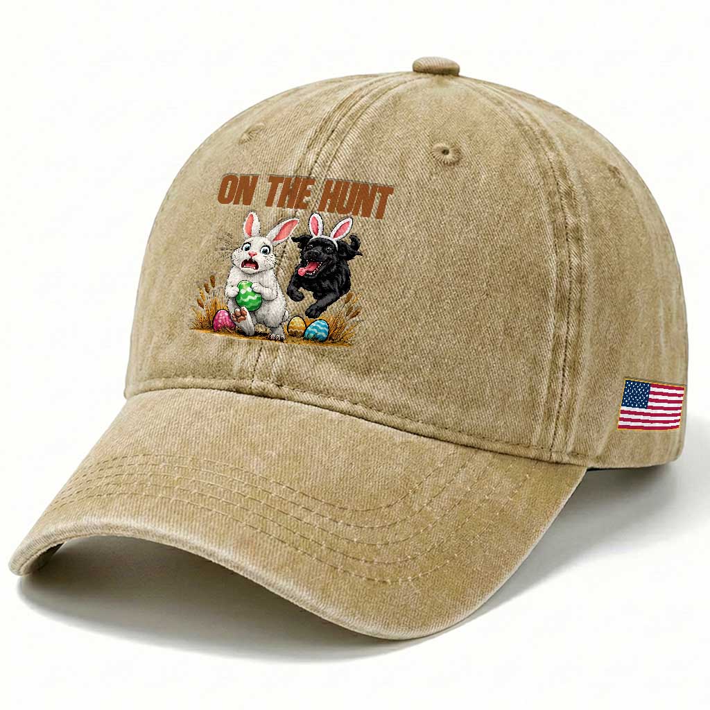 Funny Easter Labrador Bunny Ears Washed Cotton Baseball Cap On The Hunt