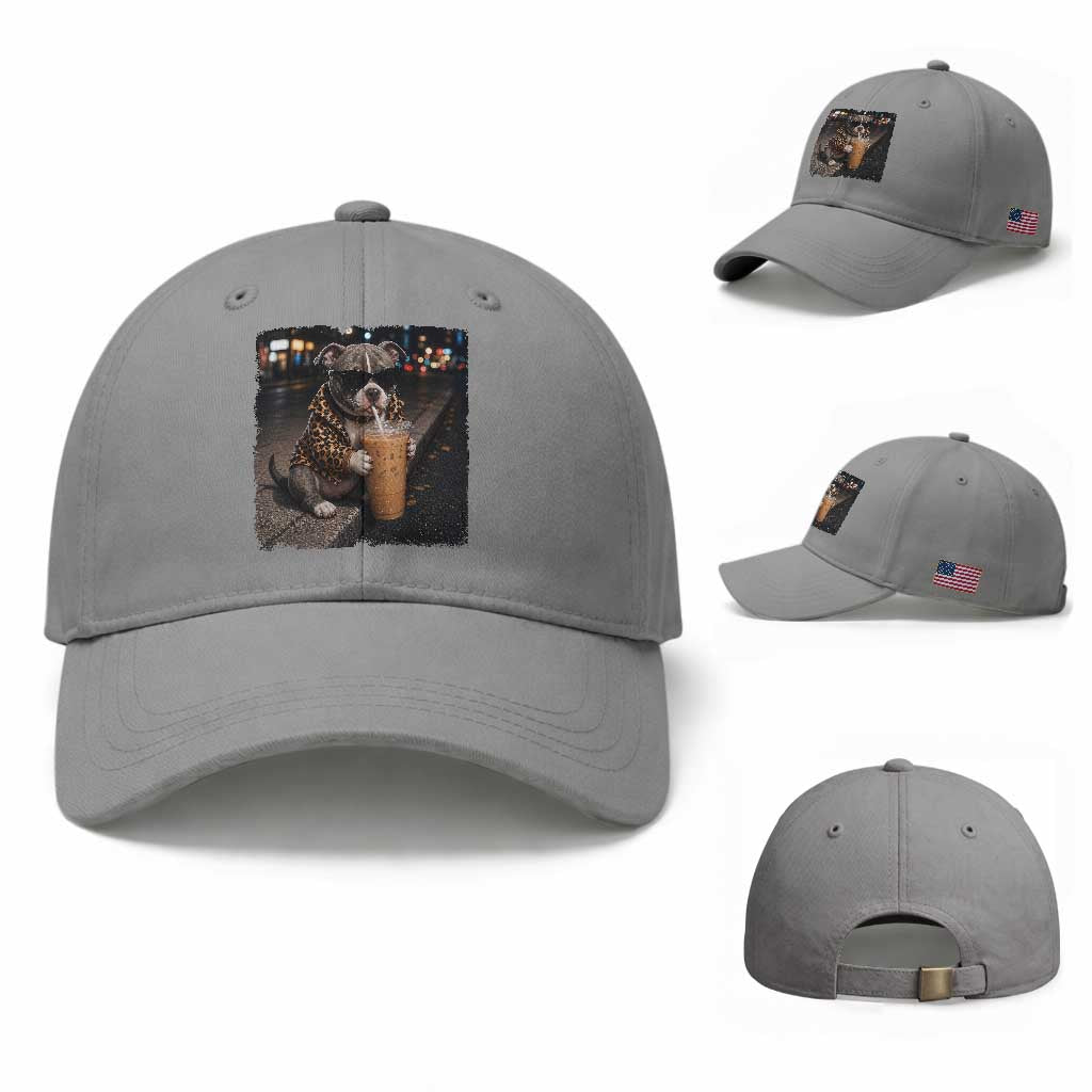 Funny Pitbull Drinking Coffee Baseball Cap Dog Meme Caffeine Graphic
