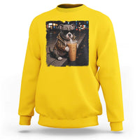 Funny Pitbull Drinking Coffee Sweatshirt Dog Meme Caffeine Graphic