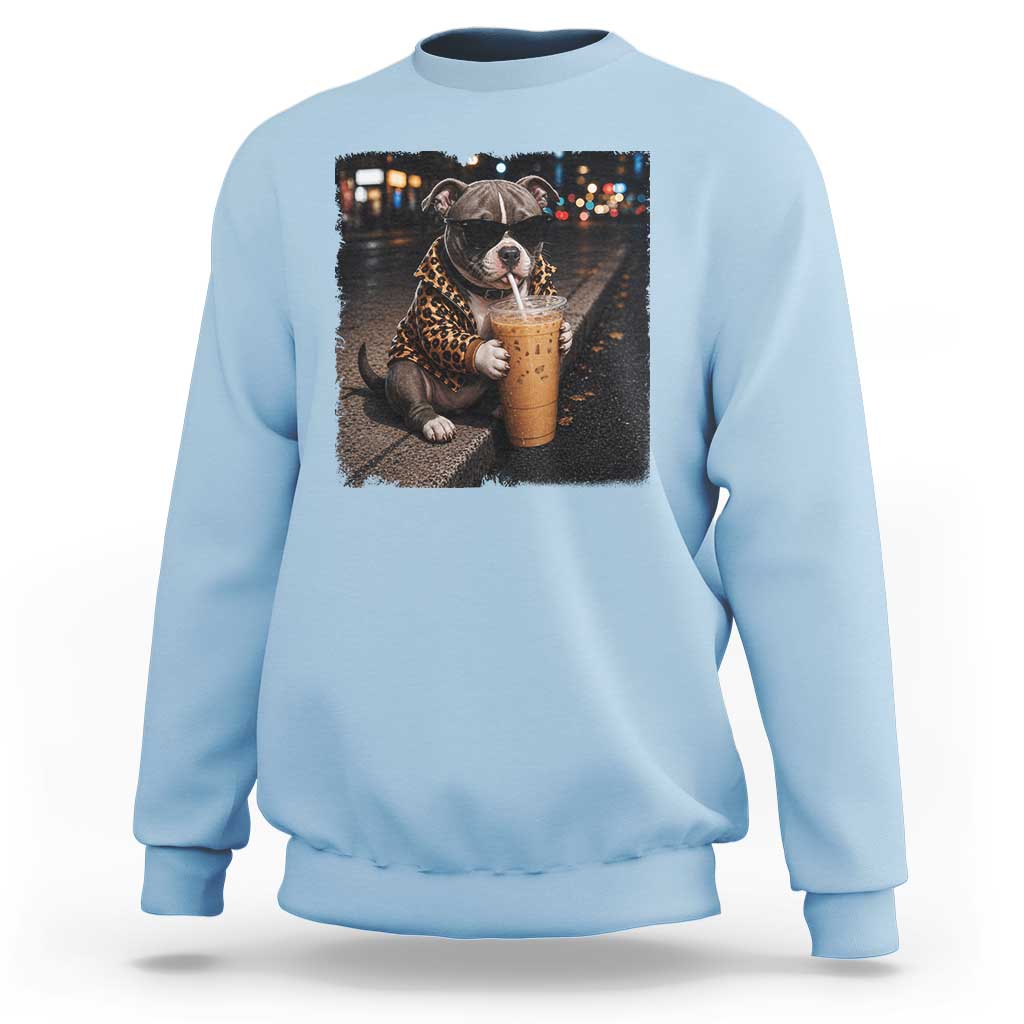 Funny Pitbull Drinking Coffee Sweatshirt Dog Meme Caffeine Graphic