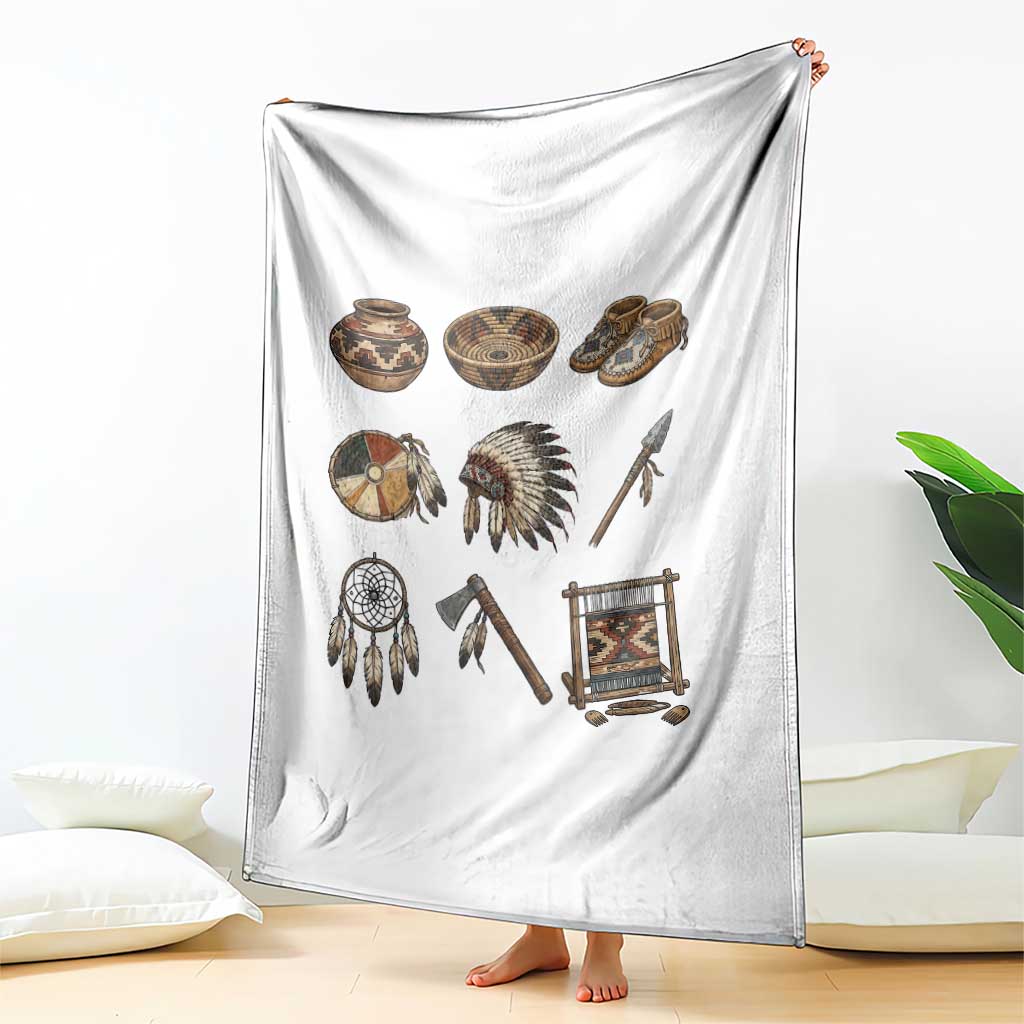 Indigenous Cultural Artifacts Throw Blanket Native American Heritage Graphic