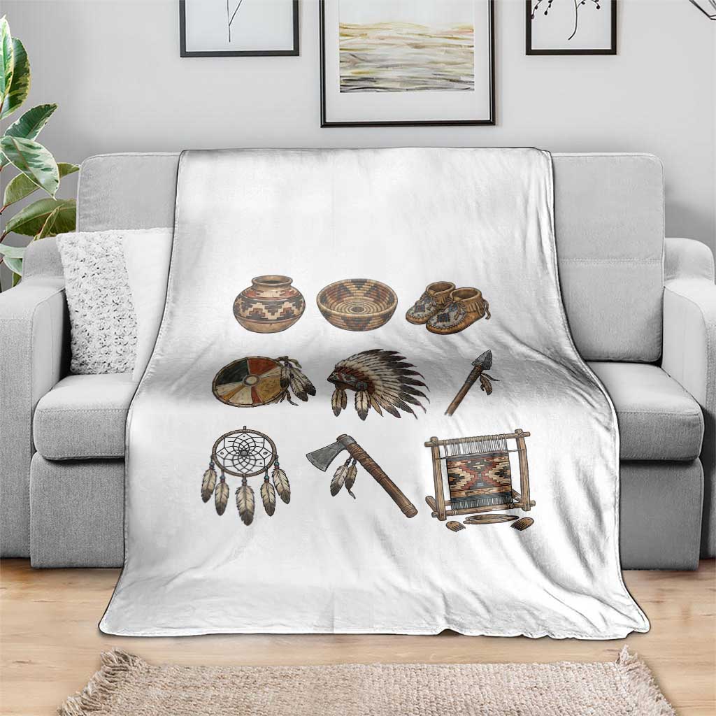 Indigenous Cultural Artifacts Throw Blanket Native American Heritage Graphic