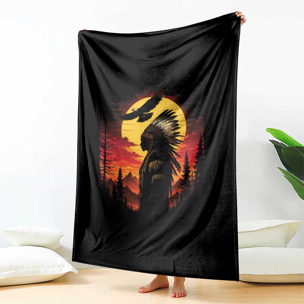 Vintage Native American Warrior Throw Blanket Indigenous Heritage Pride