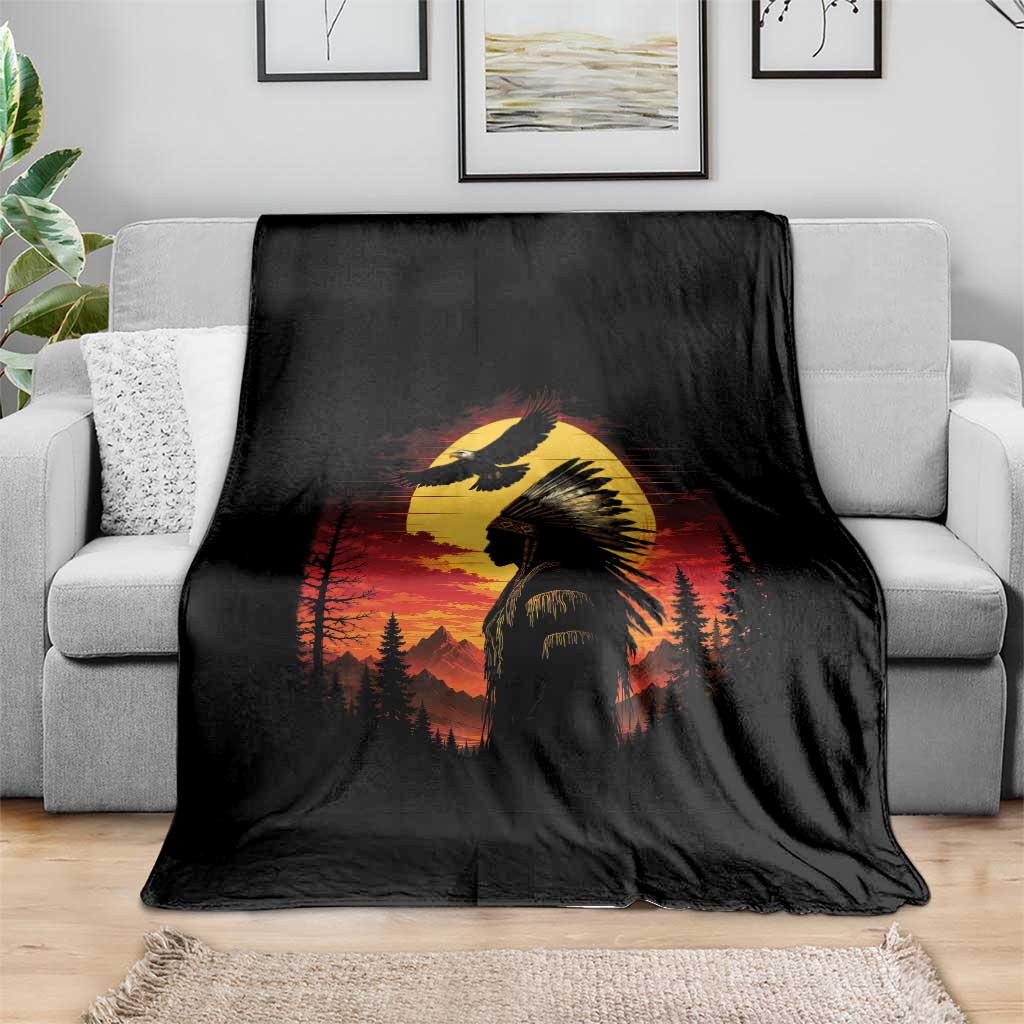 Vintage Native American Warrior Throw Blanket Indigenous Heritage Pride