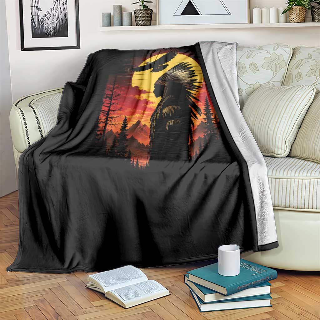 Vintage Native American Warrior Throw Blanket Indigenous Heritage Pride