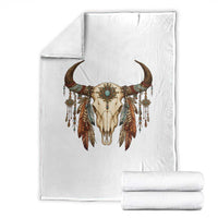 Vintage Southwestern Cow Skull Throw Blanket Boho Feather Western Graphic