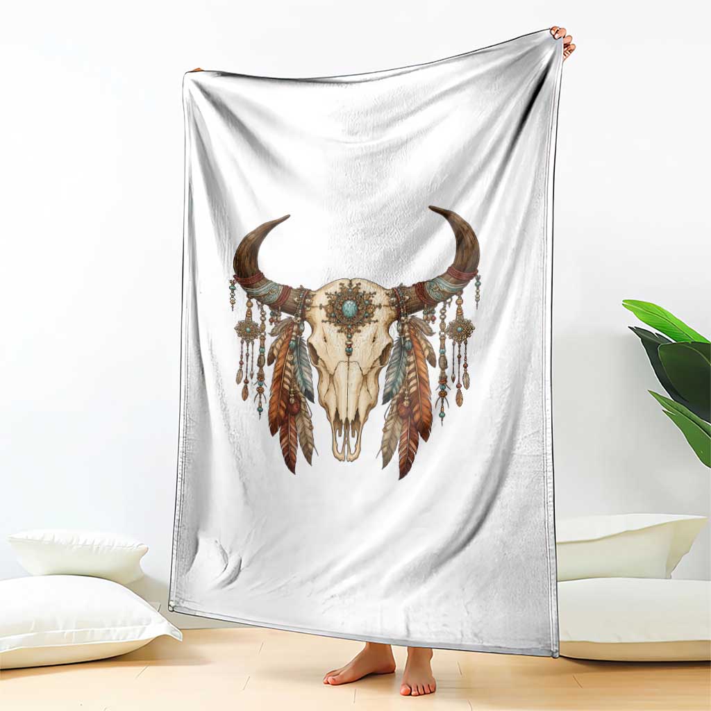 Vintage Southwestern Cow Skull Throw Blanket Boho Feather Western Graphic