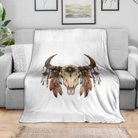 Vintage Southwestern Cow Skull Throw Blanket Boho Feather Western Graphic
