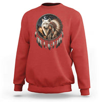 Vintage Native American Woman With White Wolf Graphic Sweatshirt