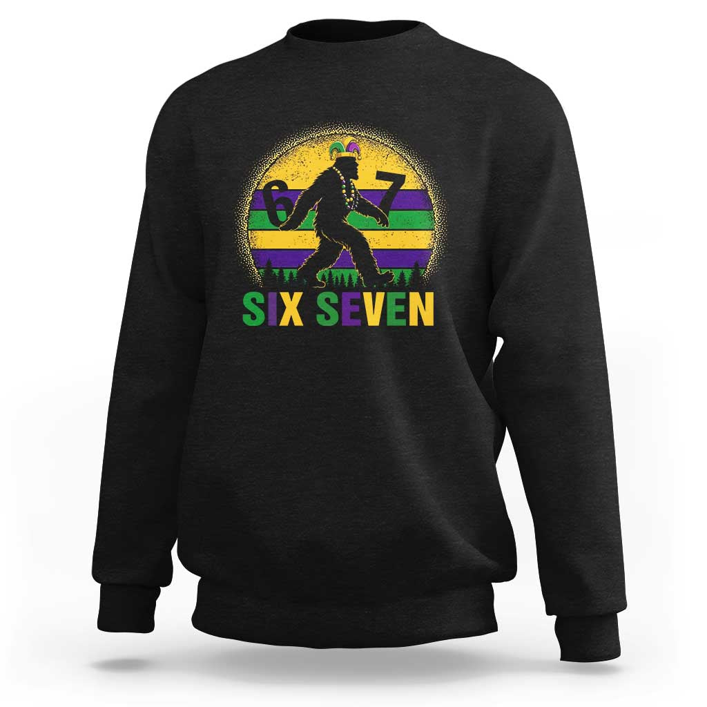 Funny Mardi Gras Bigfoot Sweatshirt Six Seven Meme