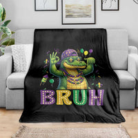 Mardi Gras Mardigator Alligator Six Seven Bruh Meme Throw Blanket