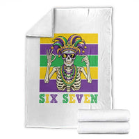 Funny Mardi Gras Skeleton Throw Blanket Six Seven Meme