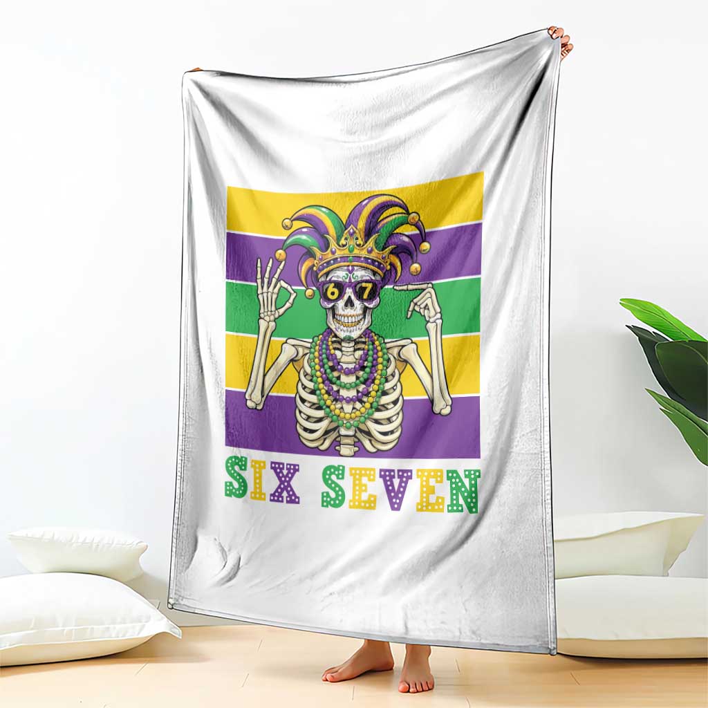 Funny Mardi Gras Skeleton Throw Blanket Six Seven Meme
