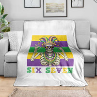 Funny Mardi Gras Skeleton Throw Blanket Six Seven Meme