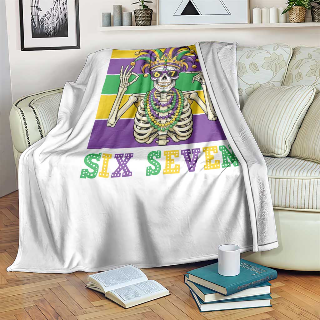 Funny Mardi Gras Skeleton Throw Blanket Six Seven Meme
